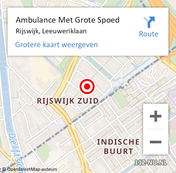 Locatie op kaart van de 112 melding: Ambulance Met Grote Spoed Naar Rijswijk, Leeuweriklaan op 16 maart 2024 01:55