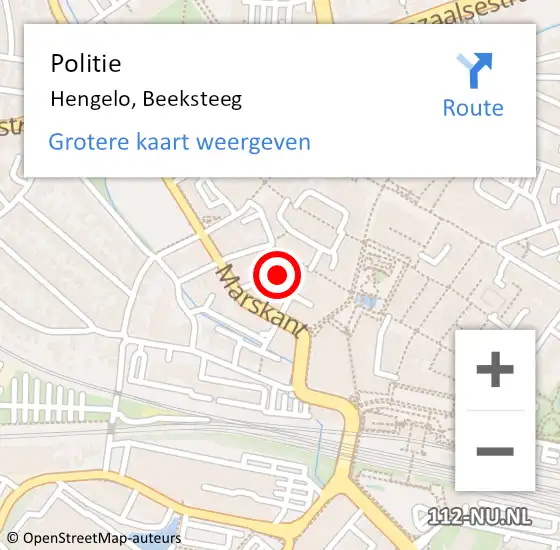 Locatie op kaart van de 112 melding: Politie Hengelo, Beeksteeg op 16 maart 2024 01:56