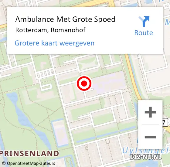 Locatie op kaart van de 112 melding: Ambulance Met Grote Spoed Naar Rotterdam, Romanohof op 16 maart 2024 02:32