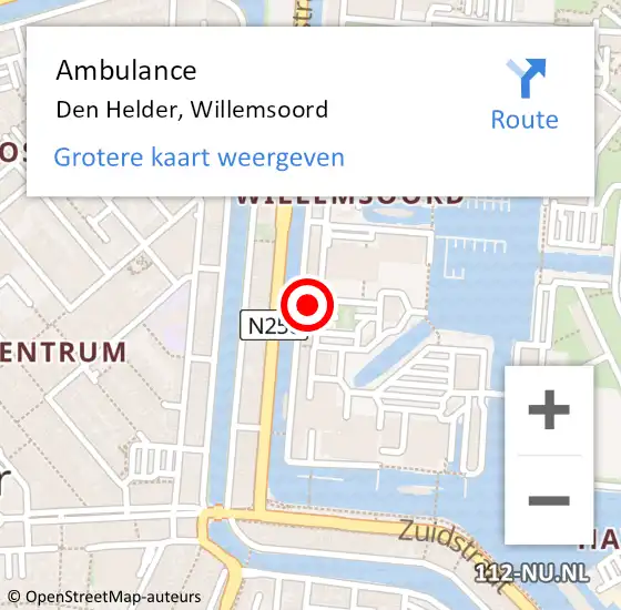 Locatie op kaart van de 112 melding: Ambulance Den Helder, Willemsoord op 16 maart 2024 02:38