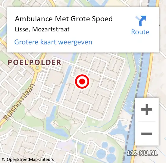 Locatie op kaart van de 112 melding: Ambulance Met Grote Spoed Naar Lisse, Mozartstraat op 16 maart 2024 02:41