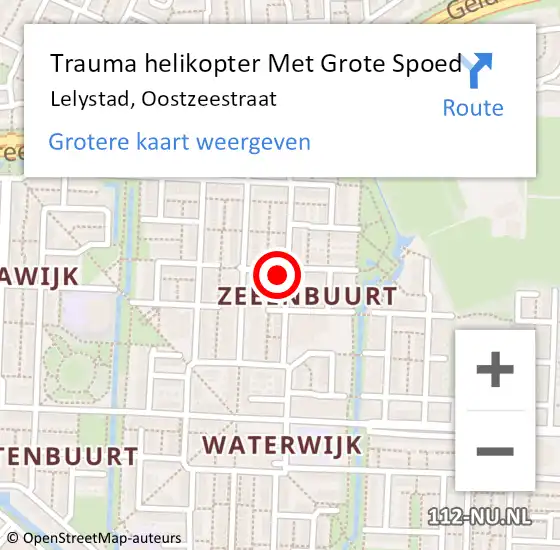 Locatie op kaart van de 112 melding: Trauma helikopter Met Grote Spoed Naar Lelystad, Oostzeestraat op 16 maart 2024 04:43