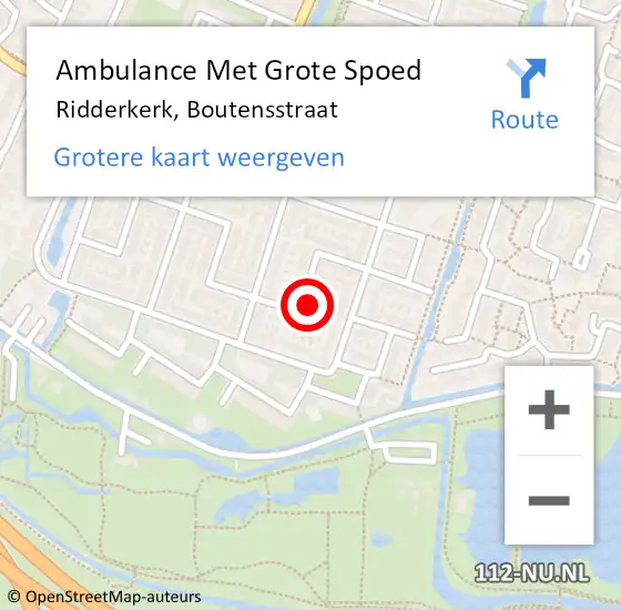 Locatie op kaart van de 112 melding: Ambulance Met Grote Spoed Naar Ridderkerk, Boutensstraat op 16 maart 2024 04:52