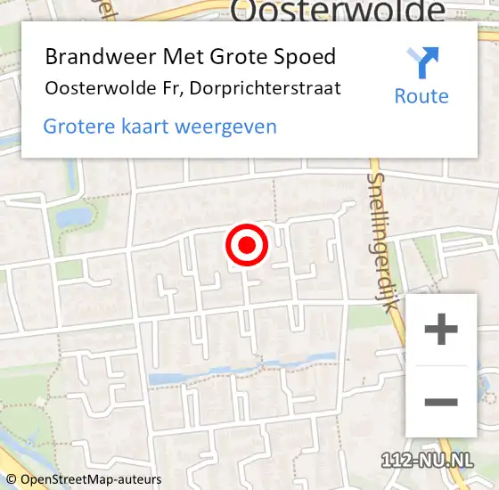 Locatie op kaart van de 112 melding: Brandweer Met Grote Spoed Naar Oosterwolde Fr, Dorprichterstraat op 29 september 2014 11:05