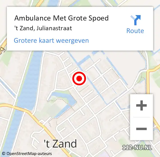 Locatie op kaart van de 112 melding: Ambulance Met Grote Spoed Naar 't Zand, Julianastraat op 16 maart 2024 05:09