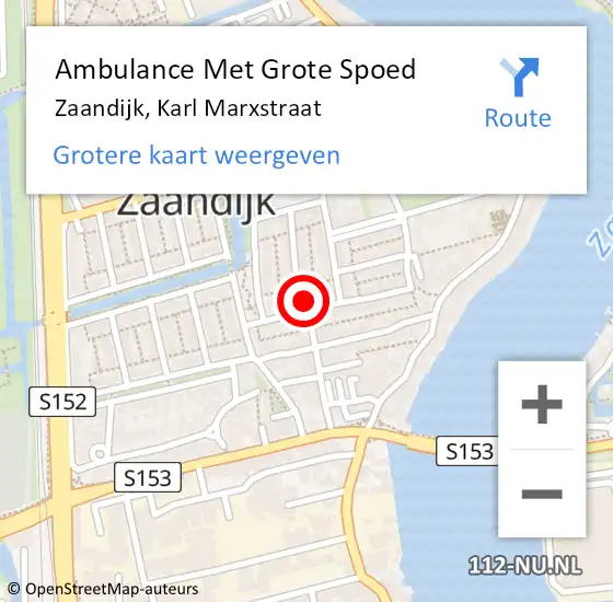 Locatie op kaart van de 112 melding: Ambulance Met Grote Spoed Naar Zaandijk, Karl Marxstraat op 16 maart 2024 05:32