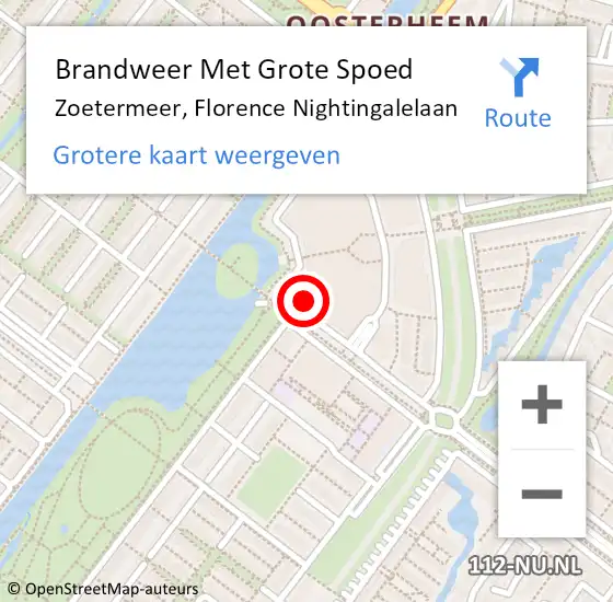 Locatie op kaart van de 112 melding: Brandweer Met Grote Spoed Naar Zoetermeer, Florence Nightingalelaan op 16 maart 2024 05:36