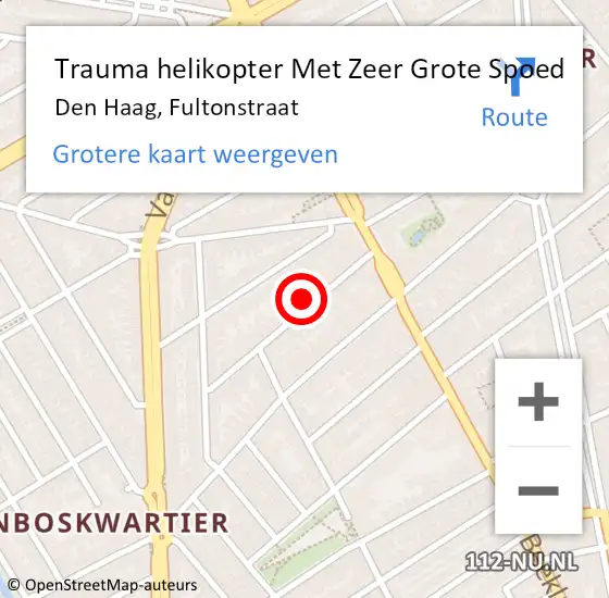 Locatie op kaart van de 112 melding: Trauma helikopter Met Zeer Grote Spoed Naar Den Haag, Fultonstraat op 16 maart 2024 06:26