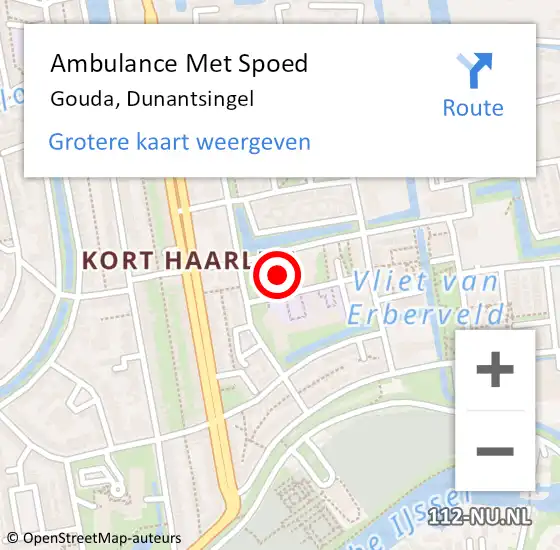 Locatie op kaart van de 112 melding: Ambulance Met Spoed Naar Gouda, Dunantsingel op 16 maart 2024 08:04