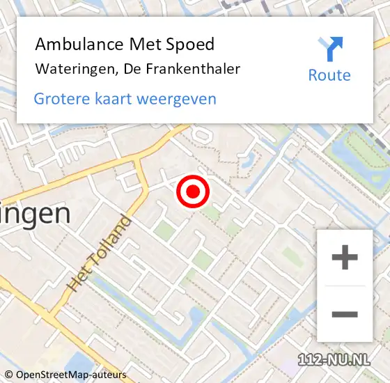 Locatie op kaart van de 112 melding: Ambulance Met Spoed Naar Wateringen, De Frankenthaler op 16 maart 2024 08:43