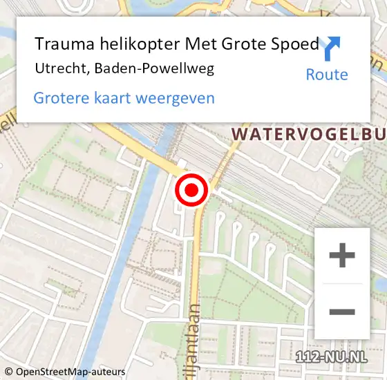Locatie op kaart van de 112 melding: Trauma helikopter Met Grote Spoed Naar Utrecht, Baden-Powellweg op 16 maart 2024 08:54