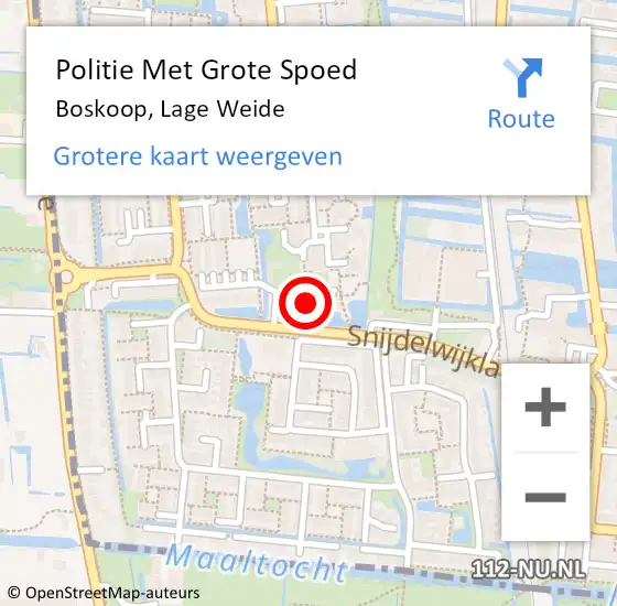 Locatie op kaart van de 112 melding: Politie Met Grote Spoed Naar Boskoop, Lage Weide op 16 maart 2024 09:26