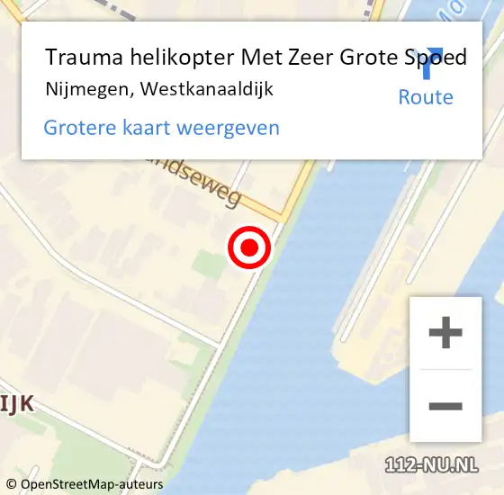 Locatie op kaart van de 112 melding: Trauma helikopter Met Zeer Grote Spoed Naar Nijmegen, Westkanaaldijk op 16 maart 2024 09:36