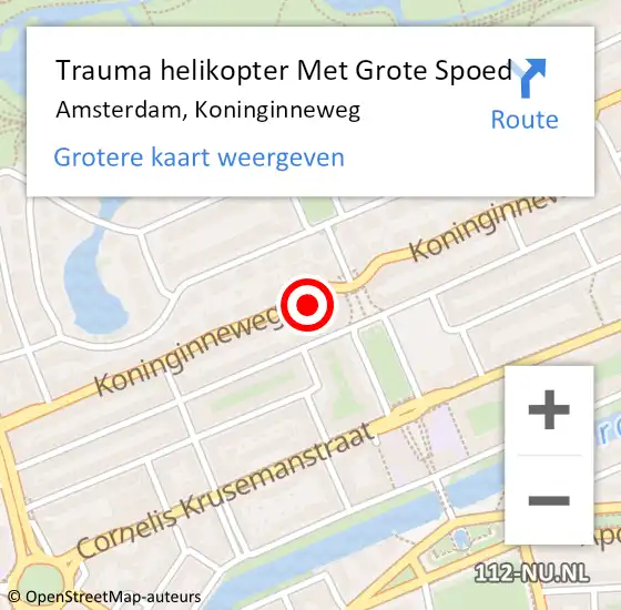 Locatie op kaart van de 112 melding: Trauma helikopter Met Grote Spoed Naar Amsterdam, Koninginneweg op 16 maart 2024 09:37