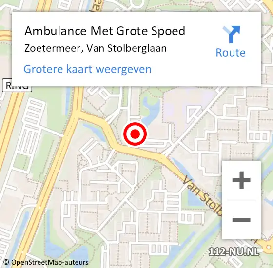 Locatie op kaart van de 112 melding: Ambulance Met Grote Spoed Naar Zoetermeer, Van Stolberglaan op 16 maart 2024 10:55