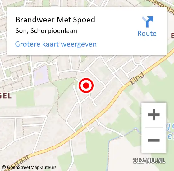 Locatie op kaart van de 112 melding: Brandweer Met Spoed Naar Son, Schorpioenlaan op 16 maart 2024 11:07