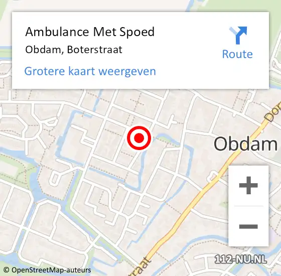 Locatie op kaart van de 112 melding: Ambulance Met Spoed Naar Obdam, Boterstraat op 16 maart 2024 11:18