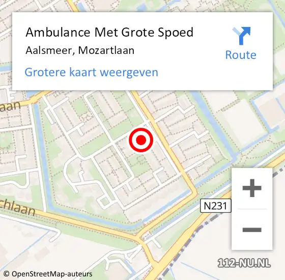 Locatie op kaart van de 112 melding: Ambulance Met Grote Spoed Naar Aalsmeer, Mozartlaan op 16 maart 2024 11:40