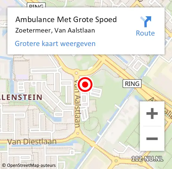 Locatie op kaart van de 112 melding: Ambulance Met Grote Spoed Naar Zoetermeer, Van Aalstlaan op 16 maart 2024 12:08