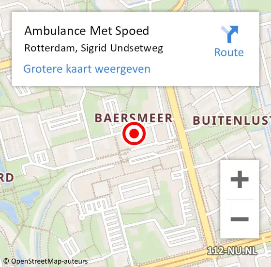 Locatie op kaart van de 112 melding: Ambulance Met Spoed Naar Rotterdam, Sigrid Undsetweg op 16 maart 2024 12:32