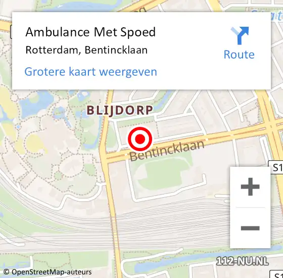 Locatie op kaart van de 112 melding: Ambulance Met Spoed Naar Rotterdam, Bentincklaan op 16 maart 2024 12:44