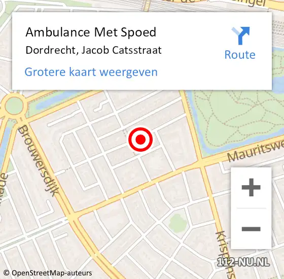 Locatie op kaart van de 112 melding: Ambulance Met Spoed Naar Dordrecht, Jacob Catsstraat op 16 maart 2024 14:05