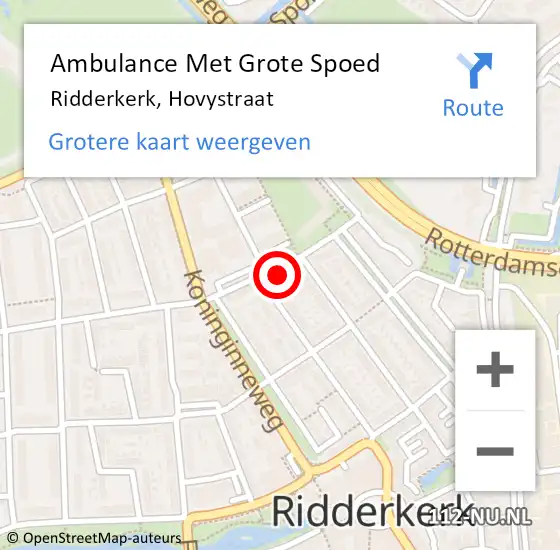 Locatie op kaart van de 112 melding: Ambulance Met Grote Spoed Naar Ridderkerk, Hovystraat op 16 maart 2024 14:46