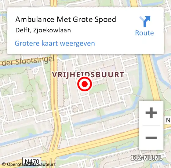 Locatie op kaart van de 112 melding: Ambulance Met Grote Spoed Naar Delft, Zjoekowlaan op 29 september 2014 11:45