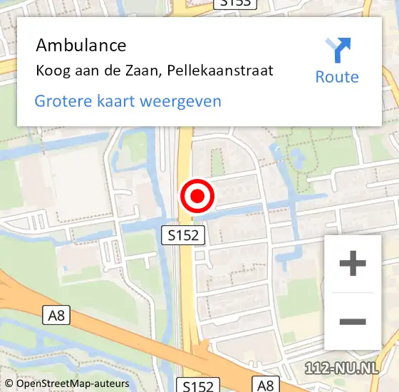 Locatie op kaart van de 112 melding: Ambulance Koog aan de Zaan, Pellekaanstraat op 16 maart 2024 14:49