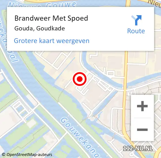 Locatie op kaart van de 112 melding: Brandweer Met Spoed Naar Gouda, Goudkade op 16 maart 2024 14:56