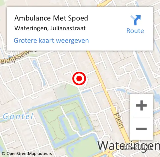 Locatie op kaart van de 112 melding: Ambulance Met Spoed Naar Wateringen, Julianastraat op 16 maart 2024 15:04