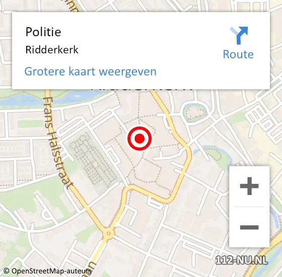Locatie op kaart van de 112 melding: Politie Ridderkerk op 16 maart 2024 15:08