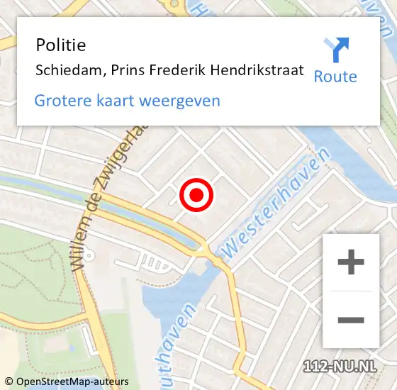 Locatie op kaart van de 112 melding: Politie Schiedam, Prins Frederik Hendrikstraat op 16 maart 2024 15:29