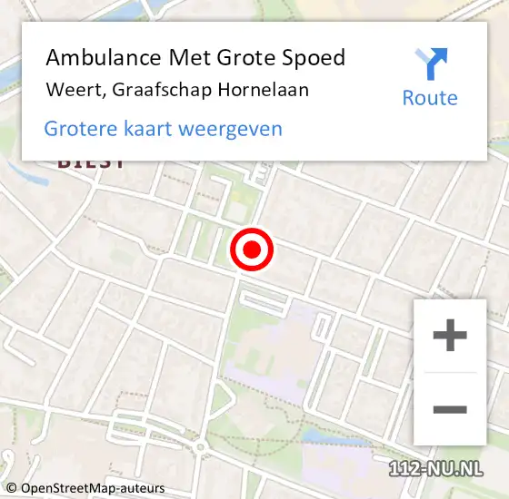 Locatie op kaart van de 112 melding: Ambulance Met Grote Spoed Naar Weert, Graafschap Hornelaan op 16 maart 2024 15:36