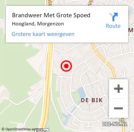 Locatie op kaart van de 112 melding: Brandweer Met Grote Spoed Naar Hoogland, Morgenzon op 16 maart 2024 15:58