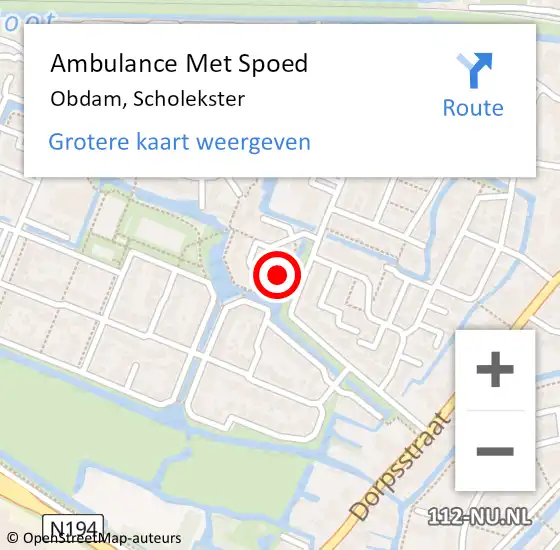 Locatie op kaart van de 112 melding: Ambulance Met Spoed Naar Obdam, Scholekster op 16 maart 2024 16:02