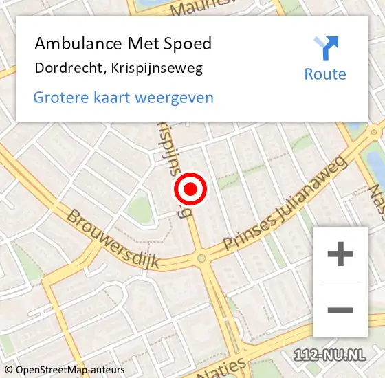 Locatie op kaart van de 112 melding: Ambulance Met Spoed Naar Dordrecht, Krispijnseweg op 16 maart 2024 16:16