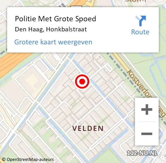 Locatie op kaart van de 112 melding: Politie Met Grote Spoed Naar Den Haag, Honkbalstraat op 16 maart 2024 16:42