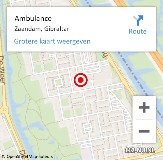 Locatie op kaart van de 112 melding: Ambulance Zaandam, Gibraltar op 16 maart 2024 17:03