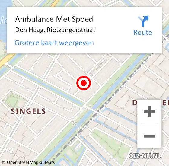 Locatie op kaart van de 112 melding: Ambulance Met Spoed Naar Den Haag, Rietzangerstraat op 16 maart 2024 17:04