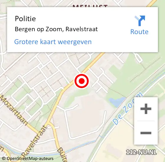 Locatie op kaart van de 112 melding: Politie Bergen op Zoom, Ravelstraat op 16 maart 2024 17:14