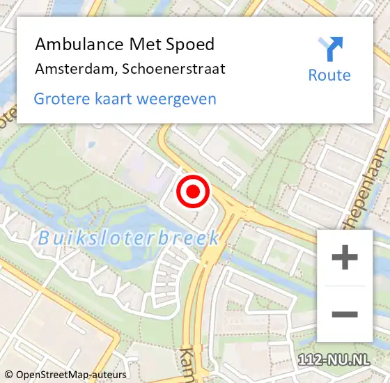 Locatie op kaart van de 112 melding: Ambulance Met Spoed Naar Amsterdam, Schoenerstraat op 16 maart 2024 18:09