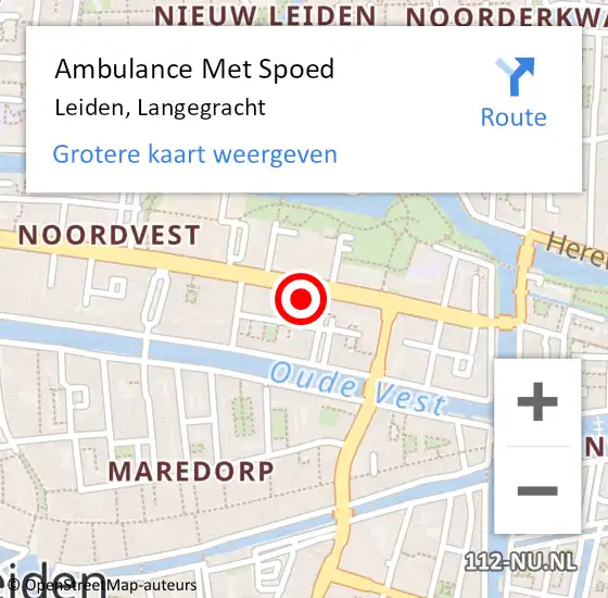 Locatie op kaart van de 112 melding: Ambulance Met Spoed Naar Leiden, Langegracht op 16 maart 2024 18:20