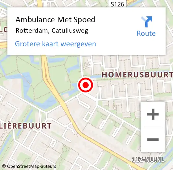 Locatie op kaart van de 112 melding: Ambulance Met Spoed Naar Rotterdam, Catullusweg op 16 maart 2024 18:25