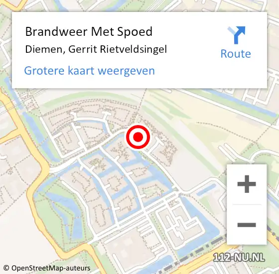 Locatie op kaart van de 112 melding: Brandweer Met Spoed Naar Diemen, Gerrit Rietveldsingel op 16 maart 2024 18:33