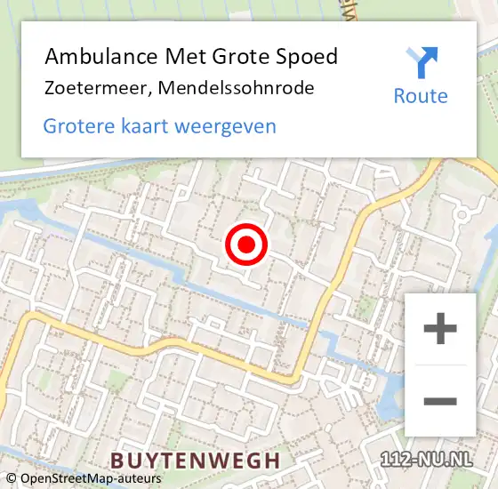 Locatie op kaart van de 112 melding: Ambulance Met Grote Spoed Naar Zoetermeer, Mendelssohnrode op 16 maart 2024 18:37