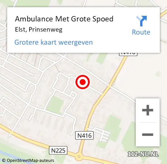 Locatie op kaart van de 112 melding: Ambulance Met Grote Spoed Naar Elst, Prinsenweg op 29 september 2014 12:01