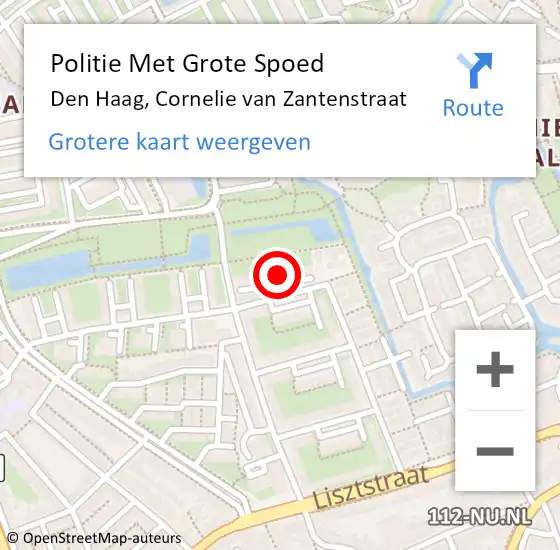 Locatie op kaart van de 112 melding: Politie Met Grote Spoed Naar Den Haag, Cornelie van Zantenstraat op 16 maart 2024 18:51