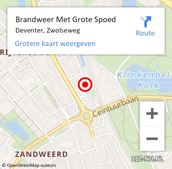 Locatie op kaart van de 112 melding: Brandweer Met Grote Spoed Naar Deventer, Zwolseweg op 16 maart 2024 19:00