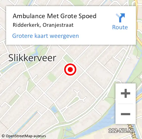 Locatie op kaart van de 112 melding: Ambulance Met Grote Spoed Naar Ridderkerk, Oranjestraat op 16 maart 2024 19:53